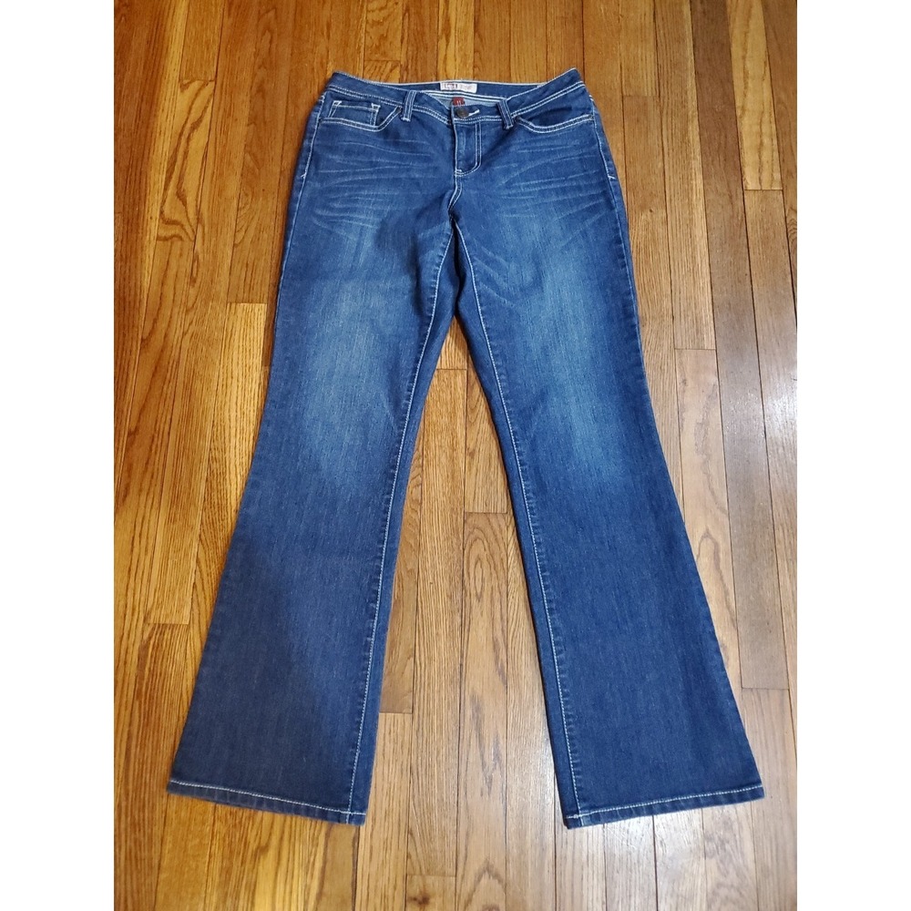 LEI Bridget Curvy Bootcut Jeans Womens 11‎ Long Med Wash Embroidered Blue L.E.I.